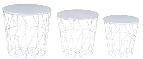 levandeo 3er Set Beistelltisch Metall Metallkorb Drahtkorb Weiß Couchtisch Deckel Aufbewahrung Design Deko Tisch