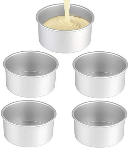 XZJMY Paquete de 5 moldes para tartas de 4 pulgadas, mini moldes redondos de aluminio para tartas, se utilizan para reuniones familiares para hornear mini pizza y quiche