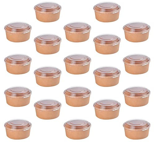 50 x 16oz Kraft Paper Bowl [16oz, 500ml, 50pcs] Brown Takeaway Paper Bowl with Lids, Cardboard Round Deli Tubs Lids Heavy Duty (16oz (500ml) Kraft Bowl)