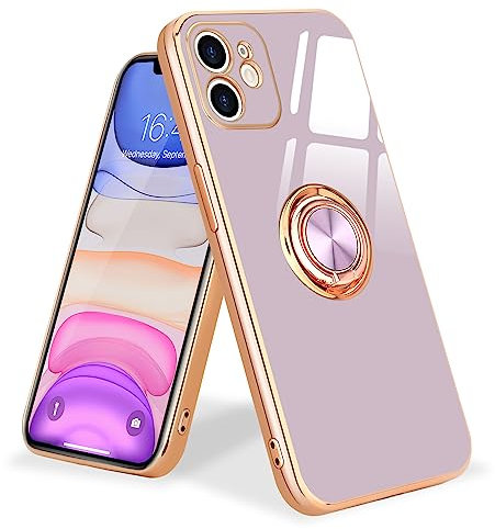 Urarssa for iPhone 11 Phone Case Magnetic Ring Holder 360 Degree with Rotation Finger Car Holder Shockproof Case Cover for iPhone 11-Light Purple