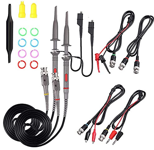 Oscilloscope Clip Probes, 2PCS P6100 100MHz Oscilloscope Probe Clip Scope with BNC to Minigrabber Test Lead Kit 10:1 and 1:1 Switchable