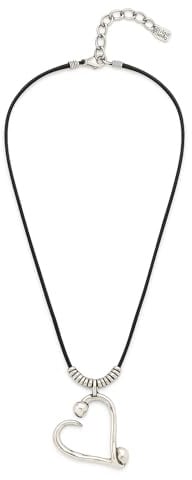 UNOde50 versilberte Halskette mit 2 Lederriemen und Herz, Unique Taille, Metalllegierung mit Versilberung, Kein Edelstein