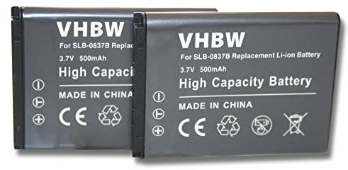vhbw 2X Batteries Remplacement pour Samsung SLB-0837b pour Appareil Photo, Reflex numérique (500mAh, 3,7V, Li-ION)