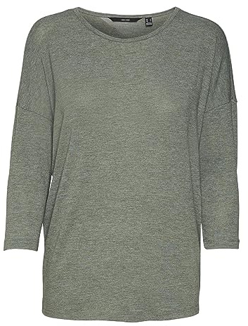 VERO MODA Damen Einfarbiges 3/4 Arm Shirt Basic Rundhals Ausschnitt Top Langarm Oberteil VMCARLA