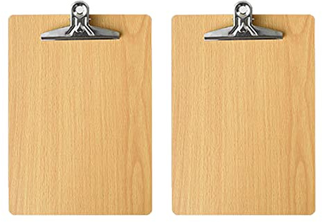 2 Stücke A4 Klemmbretter, Schreibbrett, Büro Zwischenablage, mit Stabilem Federgriff und Versteckten Hängelöchern, für Büros, Schulen, Restaurants, Krankenhäuser(Holzfarbe)