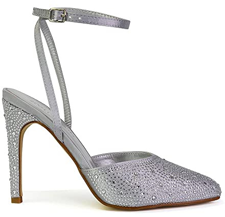 ESSEX GLAM Womens Wedding Shoes Ladies Strappy Diamante Satin Bridal Stilettos Size 3-8