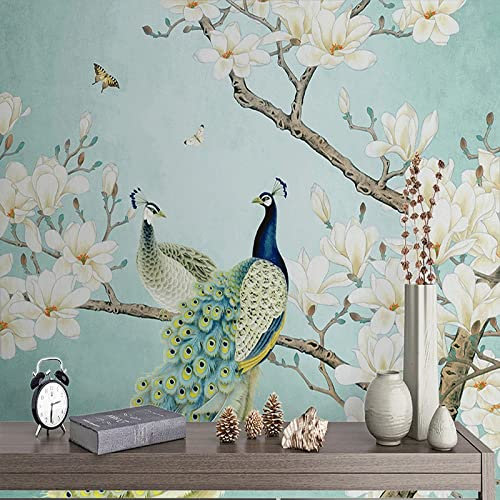 SHINERING Custom Mural Wallpaper 3D Chinese Style Peacock Magnolia Flowers Bird Wall Painting Living Room Study Background Wall Decor 3 D 430cm(L)×300cm(H)