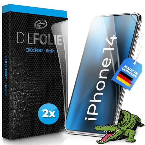 Crocfol Schutzfolie vom Testsieger [2 St.] kompatibel mit Apple Iphone 14- selbstheilende Premium 5D Langzeit-Premium Schutzfolie (Case-Friendly)