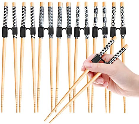 7 Pairs Reusable Training Chopsticks Helpers for Kids Adults Trainers Beginner and Each Age Learner, Non-Slip and Portable Practice Wooden Chopsticks Hinges Connector Set (1.Japanese stamp)