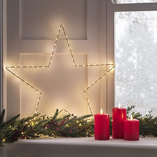 Lights4fun Set LED Osby Stern mit TruGlow® Kerzen Rot und Weihnachtsgirlande Weihnachtsdeko Timer Weihnachtsbeleuchtung Fenster