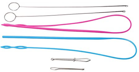 Eujgoov 6-teiliges Nähschlaufen-Set inkl. Schlaufen-Wendehaken, Flexibler Kordelzug-Einfädler, Metallpinzette, Langes Schlaufen-Wendewerkzeug mit Riegel für Stoffgürtel, Streifen, DIY-Strickzubehör