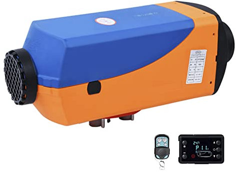 12V Standheizung Diesel 5KW Diesel Lufterhitzer mit Schalldämpfer, LCD Schalter u. Fernbedienung, 10L Tank, Luftheizung Air Diesel für Auto RV Boote LKW Wohnmobil Bus,Orange,1 Hole