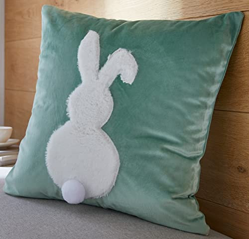Dekoleidenschaft Kissenhülle Samthase 40x40 cm, samtig grün, Hase aus Kunstfell in weiß, Kissenbezug mit Hasenmotiv, Osterdeko, Hasenkissen, Zierkissen-Bezug, Sofakissen-Bezug, Osterkissen