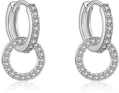 Fcebsty 925 Sterling Silber Ohrringe Hängend für Mädchen - 12mm Double Hoop Mit Zirkonia, Schmuck für Hochzeitsgeschenke für Frauen