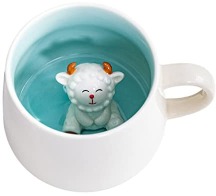 Biigming Tasse Mouton 3D, Tasse Aniaml 3D en Céramique, 350 ml Mug Humour Faite à la Main, Tasse à Café comme Cadeaux pour Noël, Anniversaire, Femmes, Enfants(Mouton)