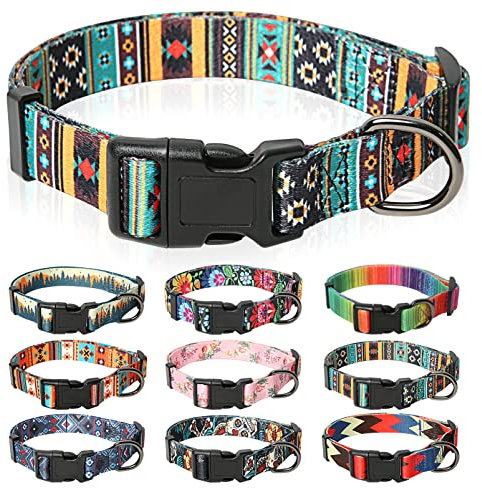 HEELE Hundehalsband, Hunde Halsband für Welpen Kleine Mittlere Große Hunde, Gemustertes Hundehalsbänder Verstellbares, Komfort, Robustem HundeHalsband, Bohemian Cyan, M