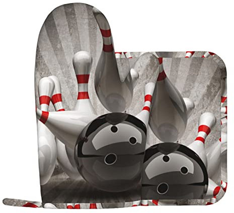 Ensemble de Gants de Four à Boules de Bowling et de Porte-casseroles pour la Cuisine, la Cuisson et Le Four à Micro-Ondes, Gants Anti-Chaud en Silicone + Coussin Anti-Chaud (Gant de Main Gauche)
