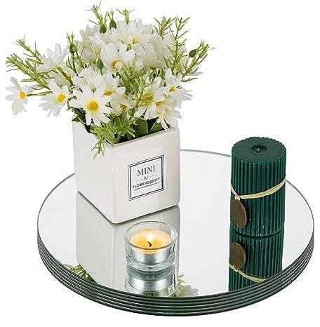 NUPTIO Ronda Espejo Bandeja de Velas: 6 Piezas Candelabros para Velas de Pilar Candelabro de pie 25cm Bandejas de Vidrio Círculo Espejo Placa 2mm Espejo Velas Placas Boda Centros de Mesa Mesas