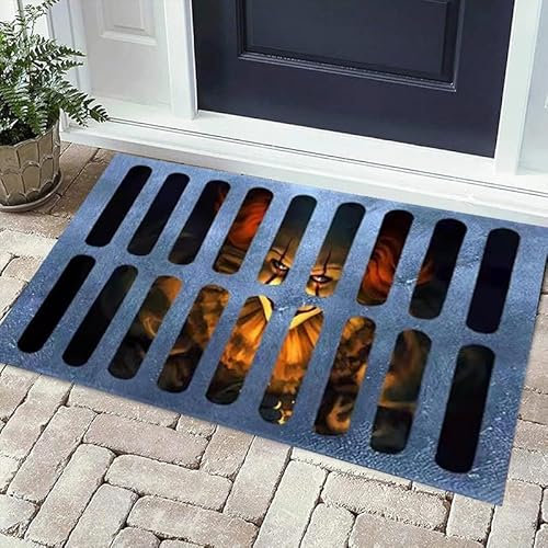 Halloween 3D Illusion Clown Doormat,Halloween Clown Drain Doormat,Indoor and Outdoor Horror Movie Clown Halloween Area Carpet Decoration 24X16 Inch