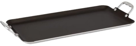 Vasconia Plancha duradera de doble quemador (20 x 11 pulgadas), 100 % aluminio puro con antiadherente, certificado NSF, para freír, asar, dorar, ideal para el hogar y cocina comercial, paquete de 1