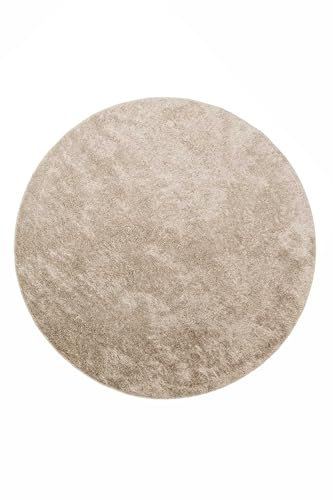 Entdecke den Flavio von Homie Living: EIN vielseitiger Hochflor Teppich für anspruchsvolle Einrichtungen und höchsten Komfort (80 cm rund, Sand beige)