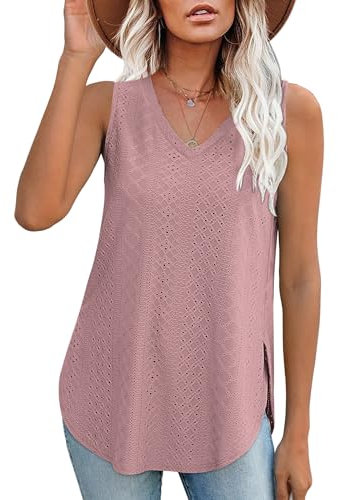 Aokosor Womens Tops for Women Summer Tops Ladies V Neck Sleeveless Casual Side Splits Tank Size 14-16 Purple
