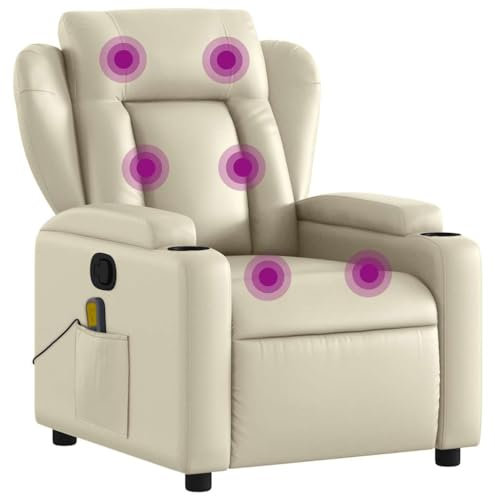 vidaXL Massagesessel, Sessel Verstellbare Rückenlehne, Fernsehsessel Relaxsessel mit Vibrationsfunktion, Liegesessel Polstersessel Ruhesessel, Creme Kunstleder