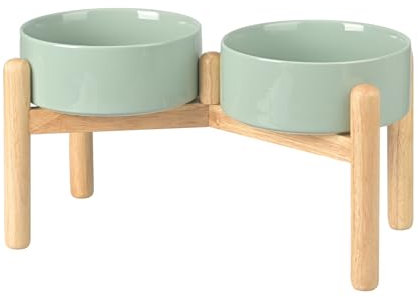 SPUNKYJUNKY Gamelle en céramique pour Chien, gamelle surélevée, gamelle d'eau avec Support en Bambou pour Chiens de Taille Moyenne et Grande (1800 ML, Vert Clair)