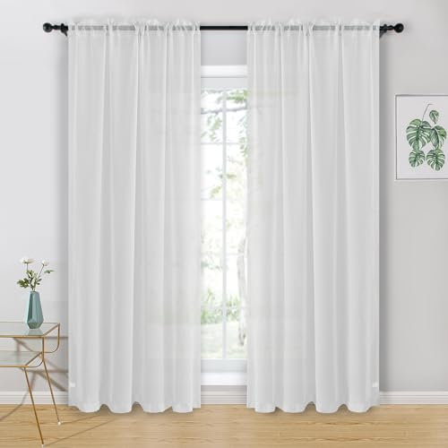 Hiasan Christmas White Voile Curtains for Living Room Net Curtains for Window Sheer Curtains for Bedroom With Tiebacks 55 X 79 Inch drop 2 Panels Rod Pocket Top