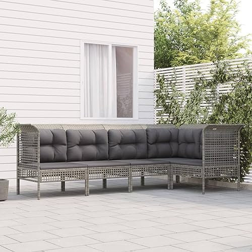 ULUYYUC 5-TLG. Garten-Lounge-Set, Eckbank Küche Balkonmöbel Stehtisch Eckbank Geeignet für Garten Außenbereich Hinterhof Balkon mit Kissen Grau Poly Rattan