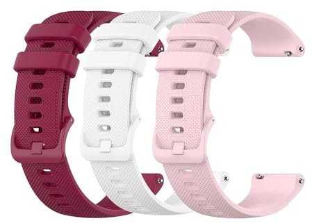 OcioDual Confezione da 3 cinturini per orologio Silicone, 22mm, Smartwatch con sgancio rapido, compatibile con Amazfit, Garmin, Samsung Galaxy Watch, universale,Bordeaux/Rosa/Bianco