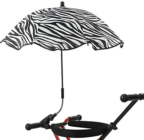 Sombrilla para Silla con Abrazadera, Clip Ajustable de 360° en Cochecito de Bebé, Sombrilla Portátil de 8 Huesos para Silla de Playa para Cochecito, Cochecito, Carrito de Golf(estampado de cebra)