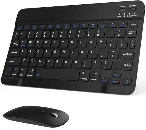 Combo de teclado y mouse Bluetooth recargable, juego de teclado inalámbrico universal ultrafino para Android, Windows, iPad, iPhone, Samsung, tablet, portátil, compacto, color negro