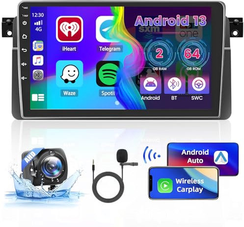 Hikity Android 15 2+64GB Autoradio für BMW Serie 3 E46 1998-2006 Wireless CarPlay Android Auto 9 Zoll Bildschrim Bluetooth Freisprecheinrichtung, GPS, WiFi, SWC, FM, RDS, Rückfahrkamera