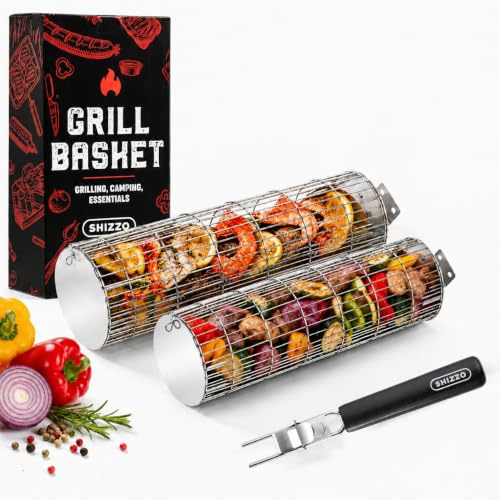 SHIZZO Panier À Grillades Roulant, Robuste, Cylindrique, Lot De 2