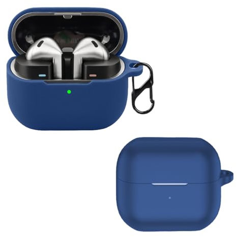 carinacoco Silicone Case for Samsung Galaxy Buds 3/Buds 3 Pro with Carabiner, Soft and Flexible, Ultra-Thin Shockproof Cover Slim-Fit Anti-Fall Earphone Case, Blue