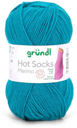 Gründl Hot Socks Merino, Sockenwolle petrol mit Merinowolle, Strumpfwolle 4-fädig 50g / 200m, Sockengarn 4fädig uni einfarbig (20 petrol)