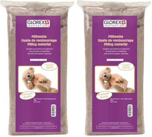 Glorex 0 2525 - Füllwatte beige, 300 g, Füllmaterial aus 100% Polyester, mit extra viel Spannkraft, staubfrei, waschbar, geruchsfrei und hygienisch (Packung mit 2)