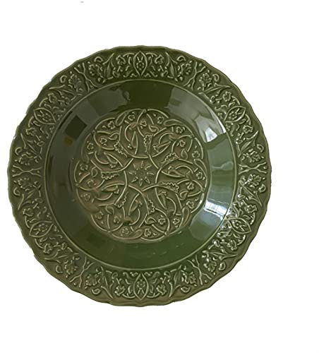 OWOHYG Couverts en céramique Assiettes à dîner Assiette en céramique Vert foncé Assiette à dîner en Dentelle Vintage Assiette Ronde rectangulaire Assiette à Steak pour dîner à l(Green-1)