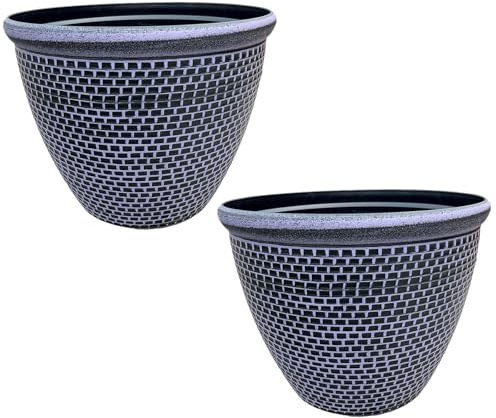 Gr8 Garden Large 36cm Plastic Round Cromarty Plant Pot Flower Planter Water Grow Tub Garden Patio Indoor Outdoor Decor (Purple, Pack Of 2)