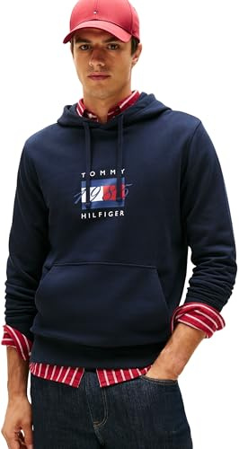 Tommy Hilfiger Linear Flag Graphic Hoodie Mw0mw41332 Felpa con Cappuccio Unisex - Adulto (Pacco da 1)