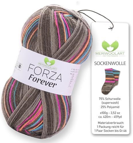 MeriWoolArt Sock Yarn, 75% Virgin Wool, 25% Polyamide, 420m, 100g, 4-Ply Merino Wool for Knitting (VARIEGATED-2702)