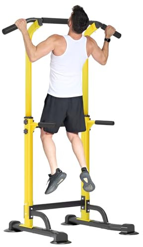 SDHYL Power Tower Kraftstation Klimmzugstange Dip-Stationen Höhe Verstellbar Schlingentraining Bauchtrainer Rückentrainer Für Anfänger Profis Trainieren Fitness (Gelb/Schwarz)
