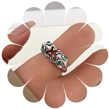 Cybche Vintage Niedliche Tier Frosch Ring Grün Kristall Frosch Fingerring Einstellbar Knöchel Stapeln Offene Ringe Schmuck Für Frauen