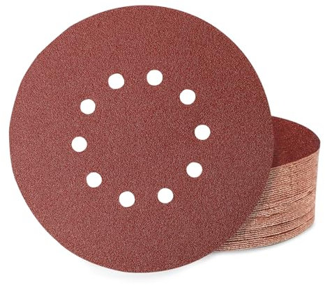 Huopueit 60 Stück Schleifpapier 225 mm Klett, 10 Loch 225mm Schleifscheiben - je 10X P60/80/120/180/240/400 für Langhalsschleifer Trockenbauschleifer