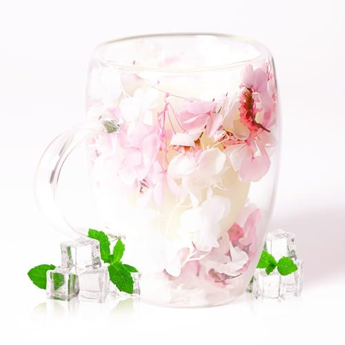 RUIOMII 350ML Dried Flower Glass Mug,Creative Flower Glass Cups for Latte, Coffee, Cappuccino, Hot Chocolate, Gifts for Women, Sister, Mums, Wife, Friends