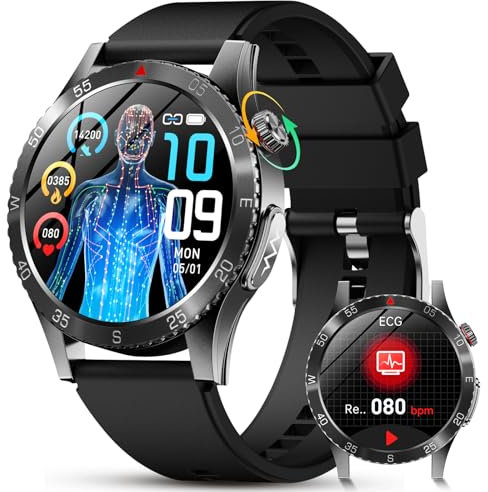 YUPENG Smartwatch Uomo con ECG+HRV/Acido Urico/๐li๐๐๐ฆ๐ข๐, 1.45 AMOLED Rotondo Orologio Fitness con Pressione Sanguigna/Cardiofrequenzimetro/Analisi Sonno 24H, SOS/IP68 per Android iOS
