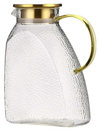 Wasserkaraffe für Kühlschrank, Glaskaraffe mit Deckel, 1,5 L Wasserkrug, Auslaufsicherer Kühlschranktür Karaffen, Eistee Krug, Saftkrug für Heiße Kalte Getränke Saft Milch Kaffee Wein (1.58L)