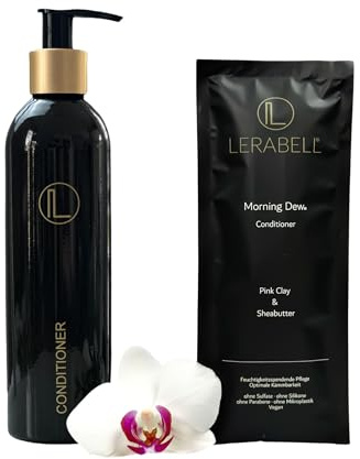 Lerabell Conditioner Set, Walnuss braun Glanz – Pulver & Flasche | 30 g Pulver ergeben 200 ml, Vegan, Silikonfrei & plastikfrei, Bergamotte & Jasmin Duft, Nachfüllbare Aluminiumflasche