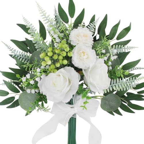 LEIMEND 68 Fiori Artificiali Bianchi con Rami Verdi Set Fiore Artificiale